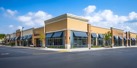 Shopping Center at Sunrise with Modern Architecture