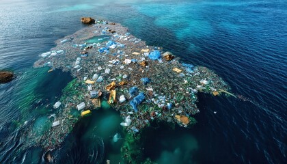 Aerial View of the Great Pacific Garbage Patch. Massive Spread of Plastic Waste and Debris in the Ocean Highlighting the Urgent Environmental Crisis of Pollution and Impact on Marine Life Ecosystem