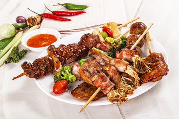 Asian grilled skewer assortment satay