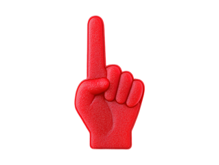 Red foam hand number one isolated on transparent or white background, png