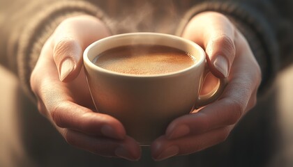 Close-Up of Male Hands Holding a Red Coffee Cup in a Cozy Indoor Setting