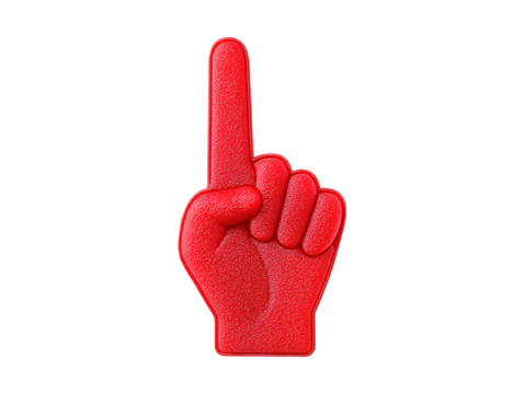 Red foam hand number one isolated on transparent or white background, png - Powered by Adobe