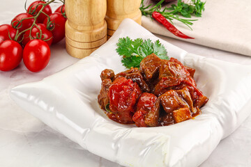 Pork with vegetables and oyster sauce