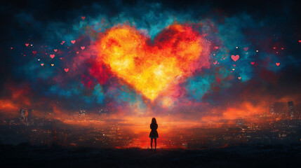 Fototapeta premium Heart-shaped fireworks lighting up the night sky with vibrant colors, adding a festive and romantic touch to celebrations, creating a memorable visual spectacle