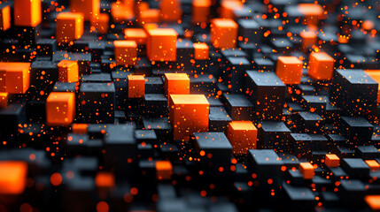 Obraz premium A hyper-detailed, high-resolution 3D rendering showcasing an abstract design in rich orange and black tones. Generative AI