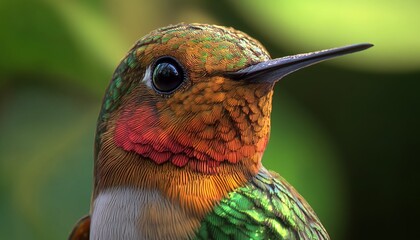 Close-Up of a Hummingbird with Colorful Feathers on Dark Background