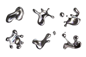 Liquid metal shapes isolated on transparent or white background, png