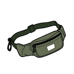 Green Belt Bag Vector Cartoon Illustration of Men's Belt bag