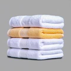A photostock of a stack of white towels with soft texture, ideal for spa or hotel themes, isolated on transparent PNG background, High Quality
