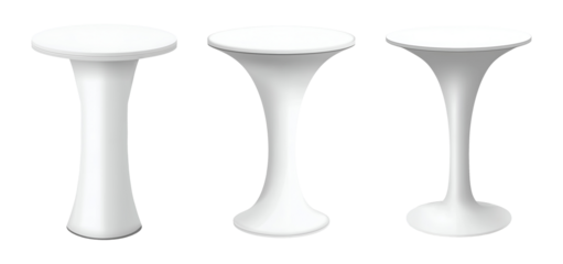 Collection set of white pedestal tables isolated on transparent or white background, png