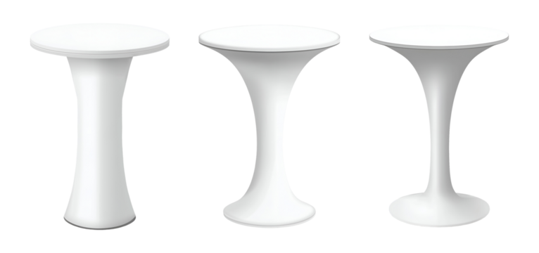 Collection set of white pedestal tables isolated on transparent or white background, png