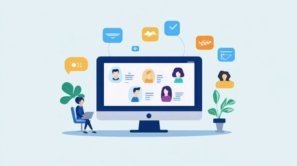 Employees from a small business working remotely, communicating through messaging platforms and using project management tools to stay connected