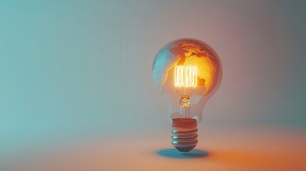 A 3D image shows a glowing light bulb against a white background. The bulb is shaped like the Earth.