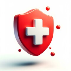 3D Render of Red Shield with Cross on White Background