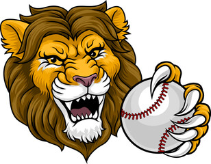A lion animal baseball sports team cartoon mascot