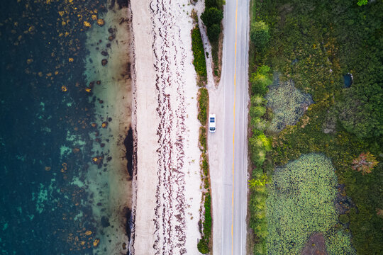 Aerial View of Coastal Road by Meisner's Beach, Nova Scotia