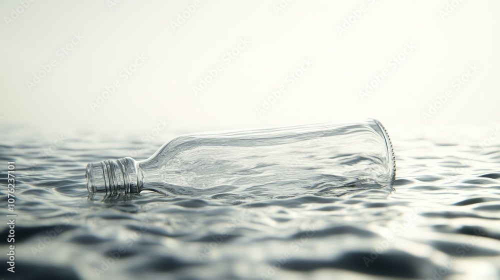 Poster A translucent bottle submerged in crystal-clear water, creating a beautiful visual of simplicity and purity against a serene, light backdrop