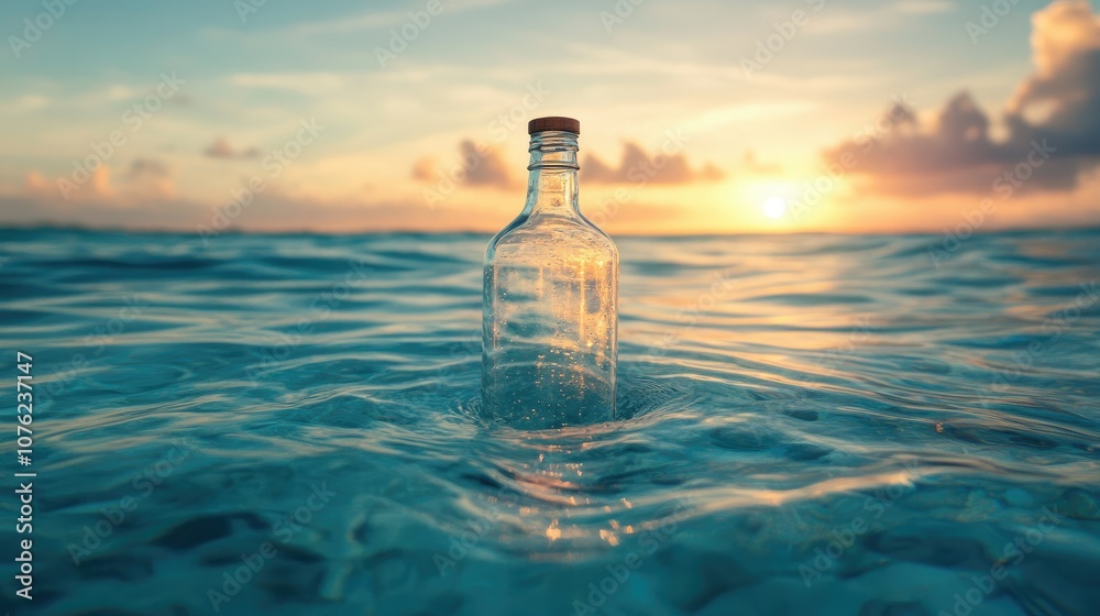 Poster A translucent bottle submerged in crystal-clear water, creating a beautiful visual of simplicity and purity against a serene, light backdrop