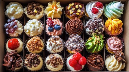 Colorful Cupcakes in Box Arrangement