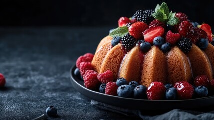 Fresh Berry Bundt Cake with Mint Garnish