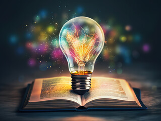 Innovative Education Concept, Light Bulb on Book with Doodles for World Intellectual Property Day