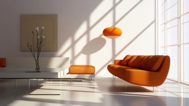 a beautifully rendered 3d view of a modern room, showcasing contemporary furniture and decor elements, creating a stylish and inviting space