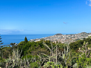 Beautiful view of the island and ocean on a summer day. Top view. Funchal. Madeira. Portugal.