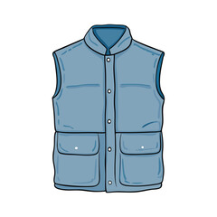 Naklejka premium Vector Cartoon Down Vest Blue Waistcoat Illustration
