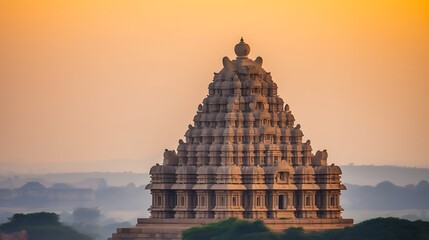 Ancient Stone Temple Tower at Sunset in India