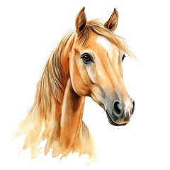 Obraz premium Beautiful watercolor portrait of a chestnut horse on a white isolated background.