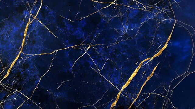 A close-up of a dark blue marble surface with intricate gold veins