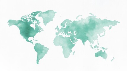 Obraz premium a beautifully hand-drawn watercolor illustration of a world map, set against a white background, perfect for educational purposes or travel-themed designs