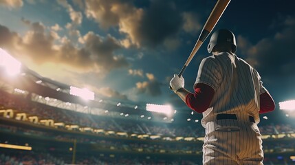 Baseball Player Batting in Stadium