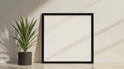 a blank horizontal poster mockup with a black frame, ideal for showcasing artwork or advertisements in a clean and minimalist style