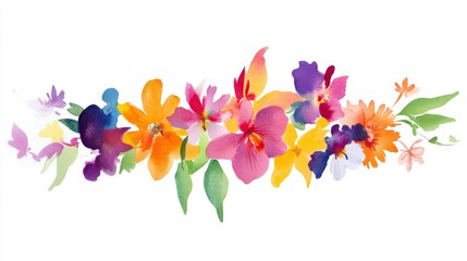 Fototapeta premium a delightful hand-painted watercolor flower border, featuring an array of colorful blooms, perfect for invitations, wedding cards, or birthday celebrations, radiating joy and elegance