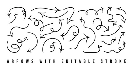 Hand drawn arrow set. Sketch lines design for business plan and education. Isolated vector doodle editable stroke