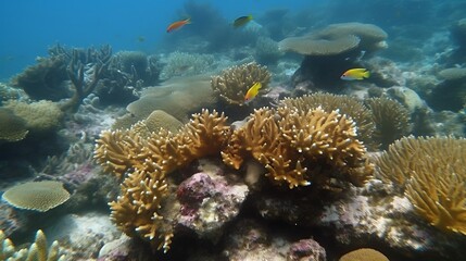 Fototapeta premium Underwater Scene with Coral Reefs and Yellow Fish