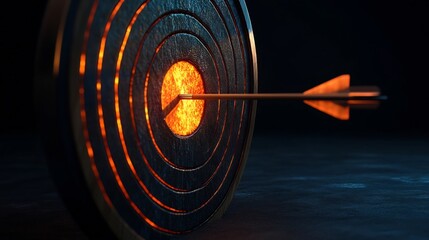 Archery Target with Arrow Impact on Clean Black Background