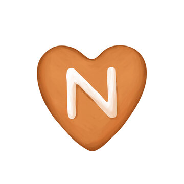 recommend clip art: Bright cookie- heart alphabet. Cute tasty letter N on white background