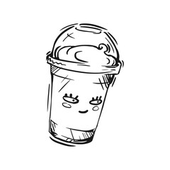 A cheerful sketch of a frosty beverage with whipped cream on top, illustrating a fun drink experience, perfect for warm days outdoors