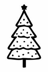 Christmas tree, black and white illustration