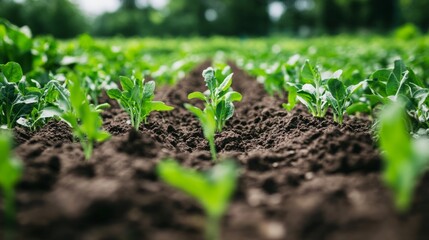 A close-up of soil management practices in a sustainable farm, showcasing the importance of healthy soil for crop production and environmental conservation