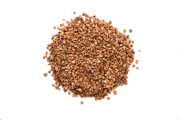 Ceylon organic ground Nutmeg on white background. ground Nutmeg.