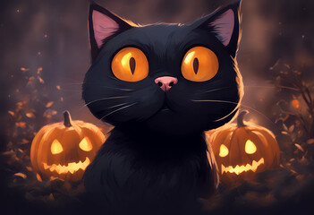 style halloween cute human enhanced black superstition concept drawing cat