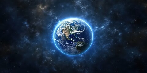 Obraz premium Stunning Earth View from Space Surrounded by Starry Background with Glowing Atmosphere Emphasizing the Beauty of Planetary Existence in the Universe