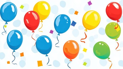 Colorful Balloons Floating on a Light Background with Confetti Elements Perfect for Celebration, Party Themes, Children's Events, and Festive Occasions