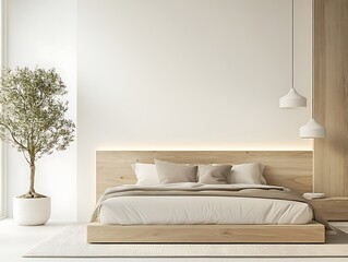 Serene Morning: A Cozy and Minimalist Bedroom Bathed in Warm Sunlight