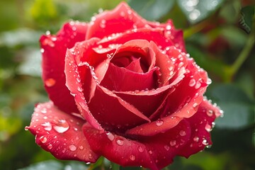  Red rose with drops of water