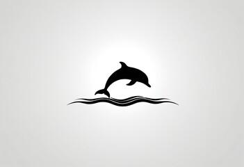 a minimalist, stylized logo featuring a black silhouette of a swimming dolphin, emphasizing its playful and dynamic nature. Ai generated images