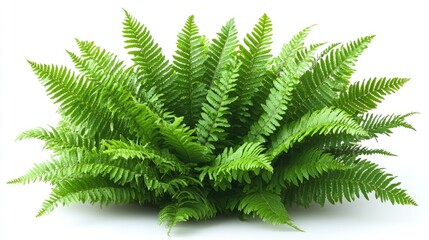 Lush Green Fern Fronds Isolated on White Background